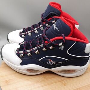 Reebok Shoes Mens 13 Navy White Red Question Mid Basketball H01281 Flaws